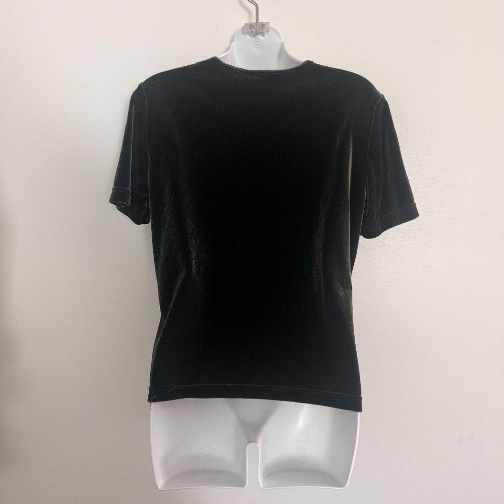 Y2K Olive Green Velvet Top | Kathie Lee Collection | V-Neck | Size M - Picture 4 of 8
